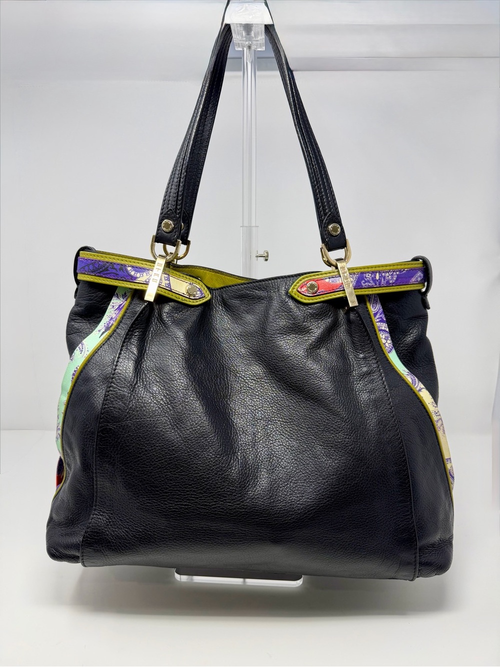ETRO Black Leather Bag with Color-Trim Accents-RARE!